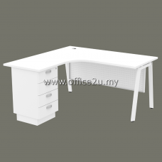 ASM-4D ASTRA SERIES COMPACT L-SHAPE TABLE SET WITH METAL MODESTY PANEL AND FIXED PEDESTAL 4-DRAWERS